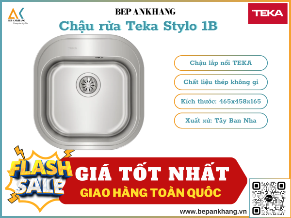 Chậu rửa 1 hộc tròn Teka STYLO 1B - Chất liệu thép không gỉ - Xuất xứ Tây Ban Nha 